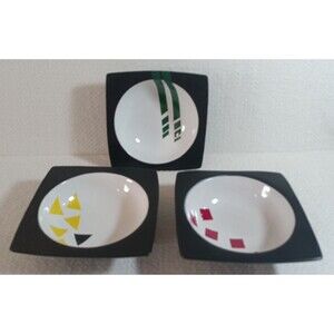 Set of 3 Square Ceramic Bowls HSU Studios 84 Modern Art Pottery StonewareVintage